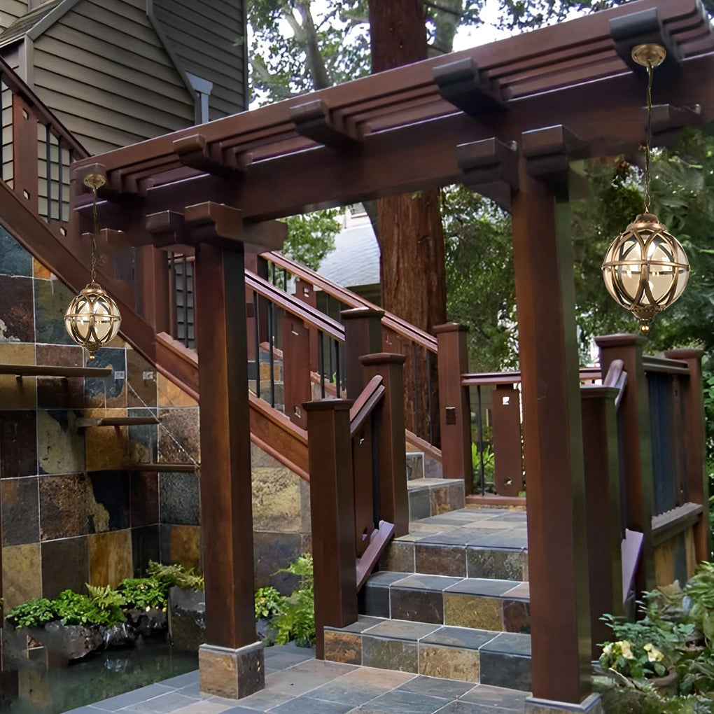 Metal Orb Pendant Light Globe Moisture Proof Outdoor Ceiling Light