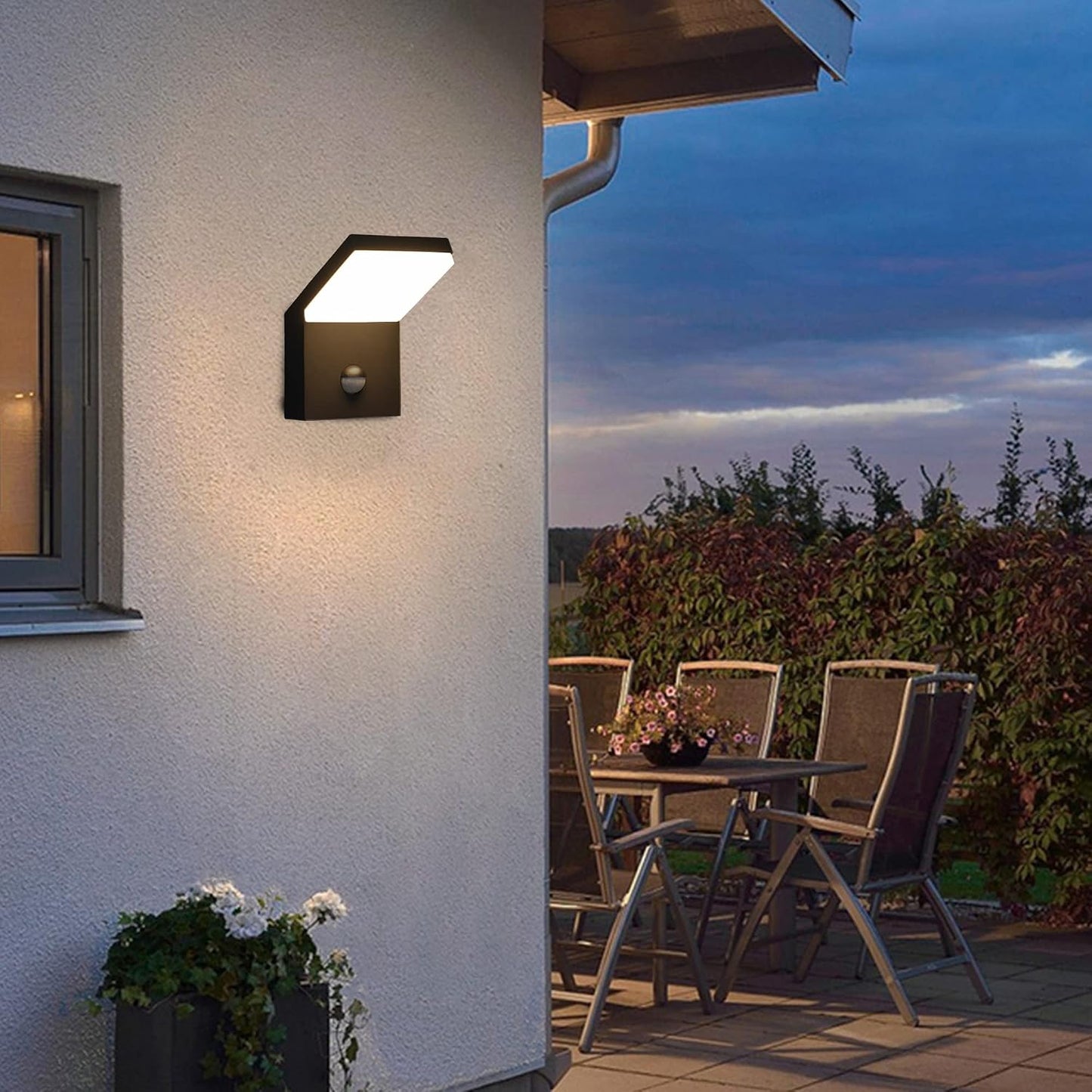 Lustrlach Motion Sensor Porch Light Outdoor Exterior Light Fixture for House LED Modern Wall Mount Sconce Black for Garden Patio Garage IP54 Waterproof 1800lm 18W 3000K Warm White