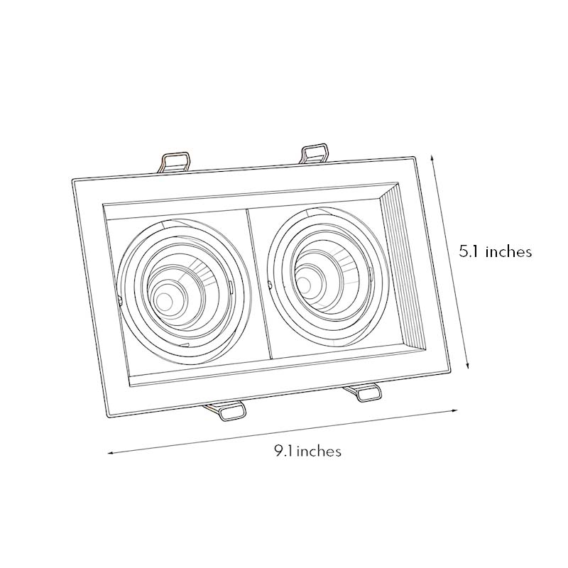 Ceiling Twin Light Rectangular Adjustable Recessed Spotlight