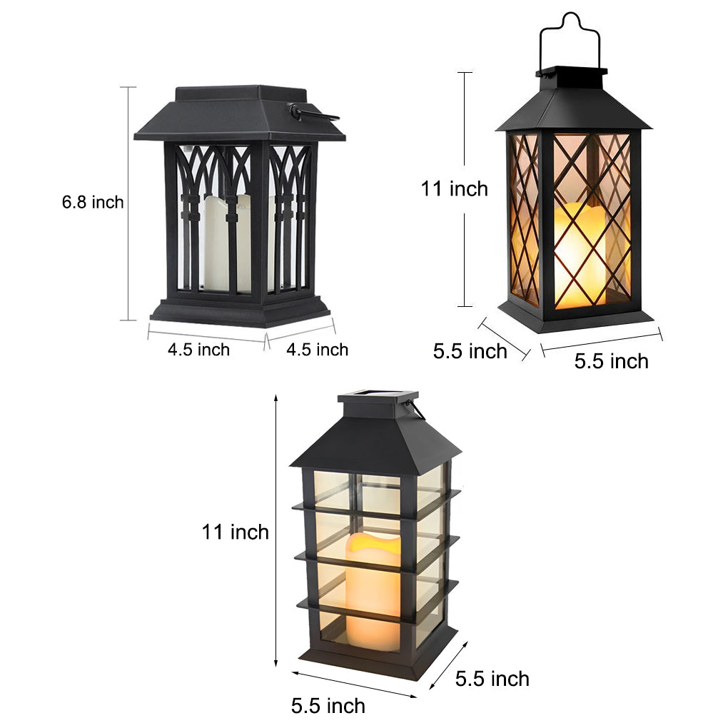 Candlestick Lantern Portable LED Black Solar Outdoor Lamp