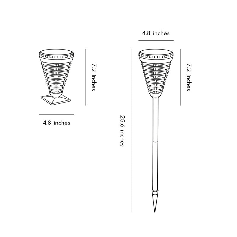 Technical diagram showing dimensions and structure of solar torch light models.