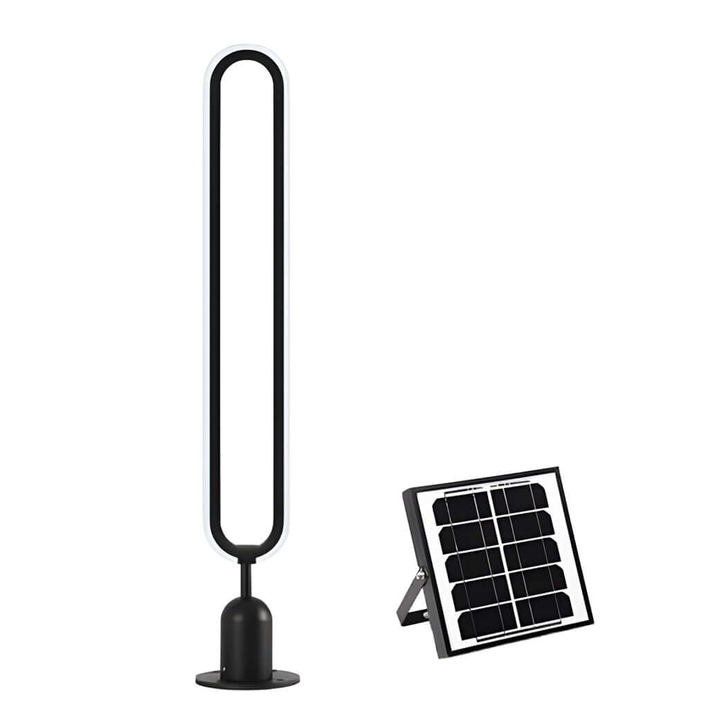 Sleek Black Oval Ring LED Solar Lights Modern Outdoor Minimalist Design