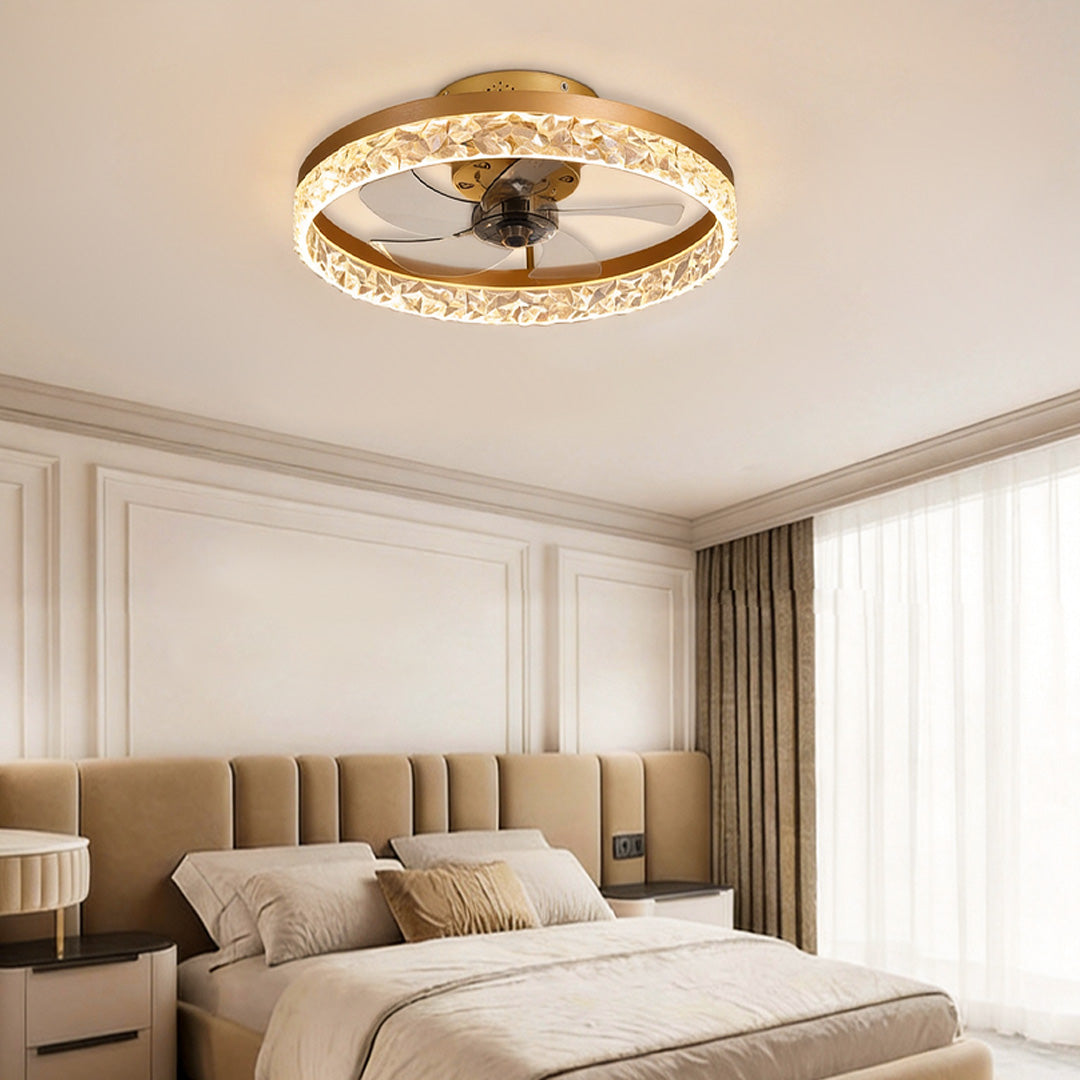 5-Blade Fan Light Round Iron Retro Ceiling Fan Light