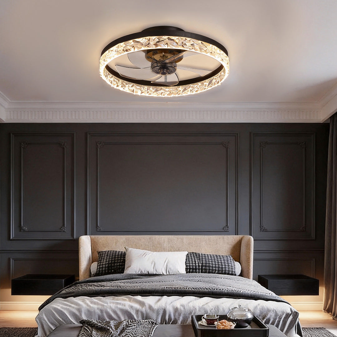 5-Blade Fan Light Round Iron Retro Ceiling Fan Light