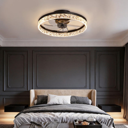 5-Blade Fan Light Round Iron Retro Ceiling Fan Light