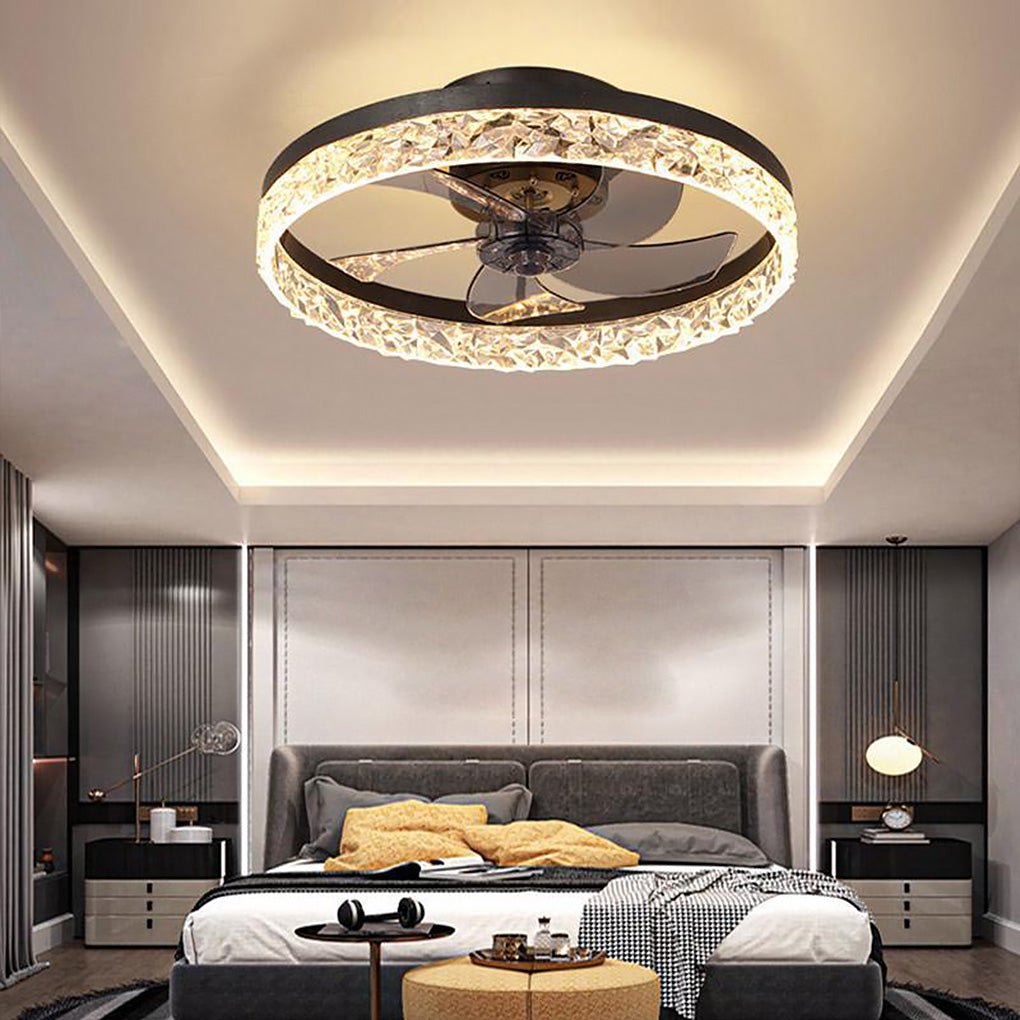 5-Blade Fan Light Round Iron Retro Ceiling Fan Light