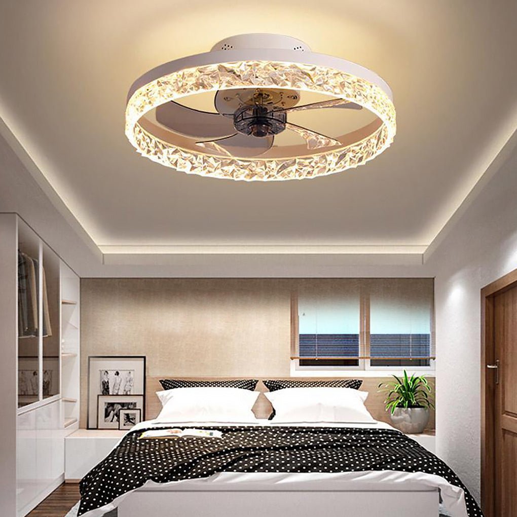 5-Blade Fan Light Round Iron Retro Ceiling Fan Light