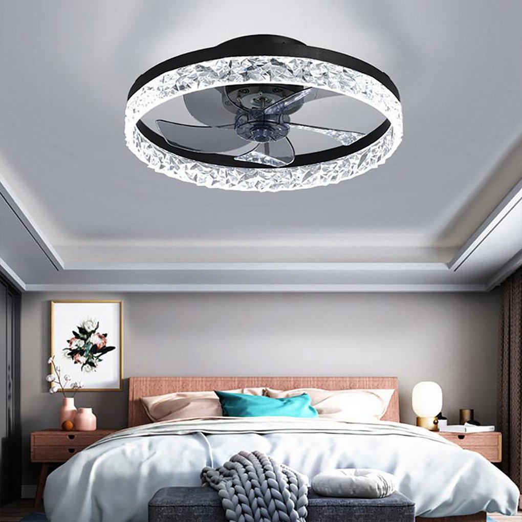 5-Blade Fan Light Round Iron Retro Ceiling Fan Light