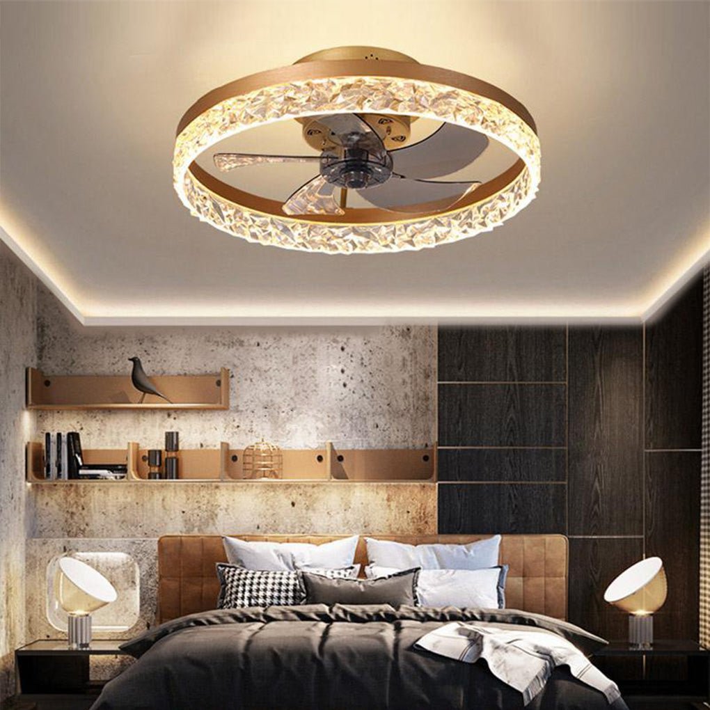5-Blade Fan Light Round Iron Retro Ceiling Fan Light