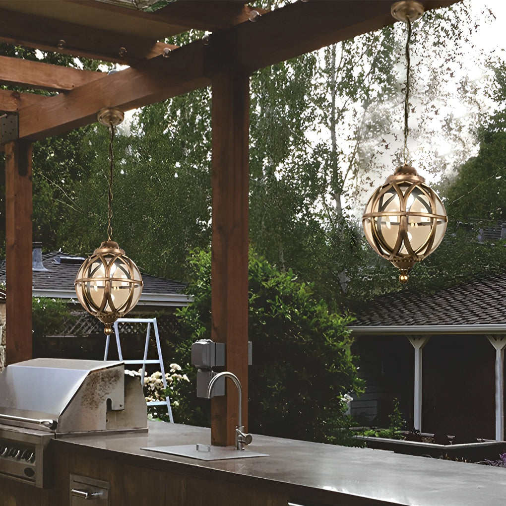 Metal Orb Pendant Light Globe Moisture Proof Outdoor Ceiling Light