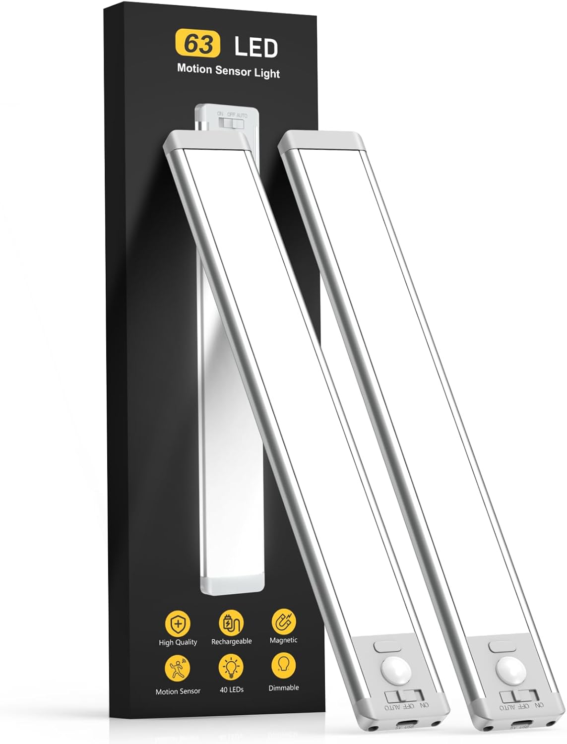 MCGOR 10inch Under Cabinet Lighting, 2 Pack Rechargeable Motion Sensor Light Indoor, 5 Levels Dimmable Magnetic Closet Lights, Wireless Under Counter Lights for Kitchen, Stairs