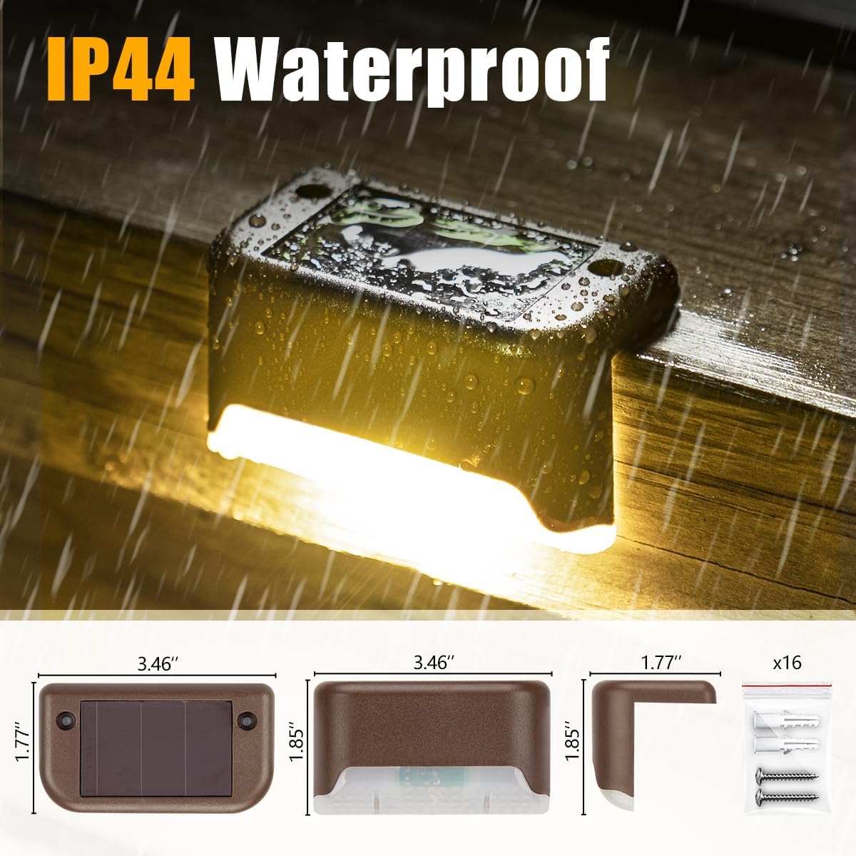 SOLPEX Solar Deck Lights Outdoor 16 Pack,Step Light Waterproof,Warm White