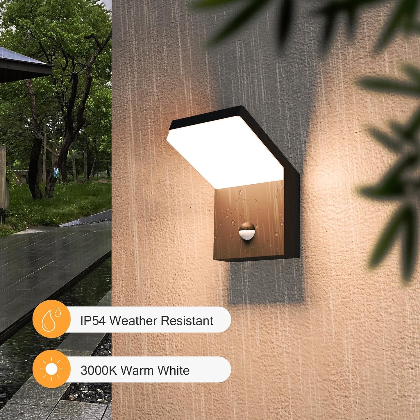 Lustrlach Motion Sensor Porch Light Outdoor Exterior Light Fixture for House LED Modern Wall Mount Sconce Black for Garden Patio Garage IP54 Waterproof 1800lm 18W 3000K Warm White