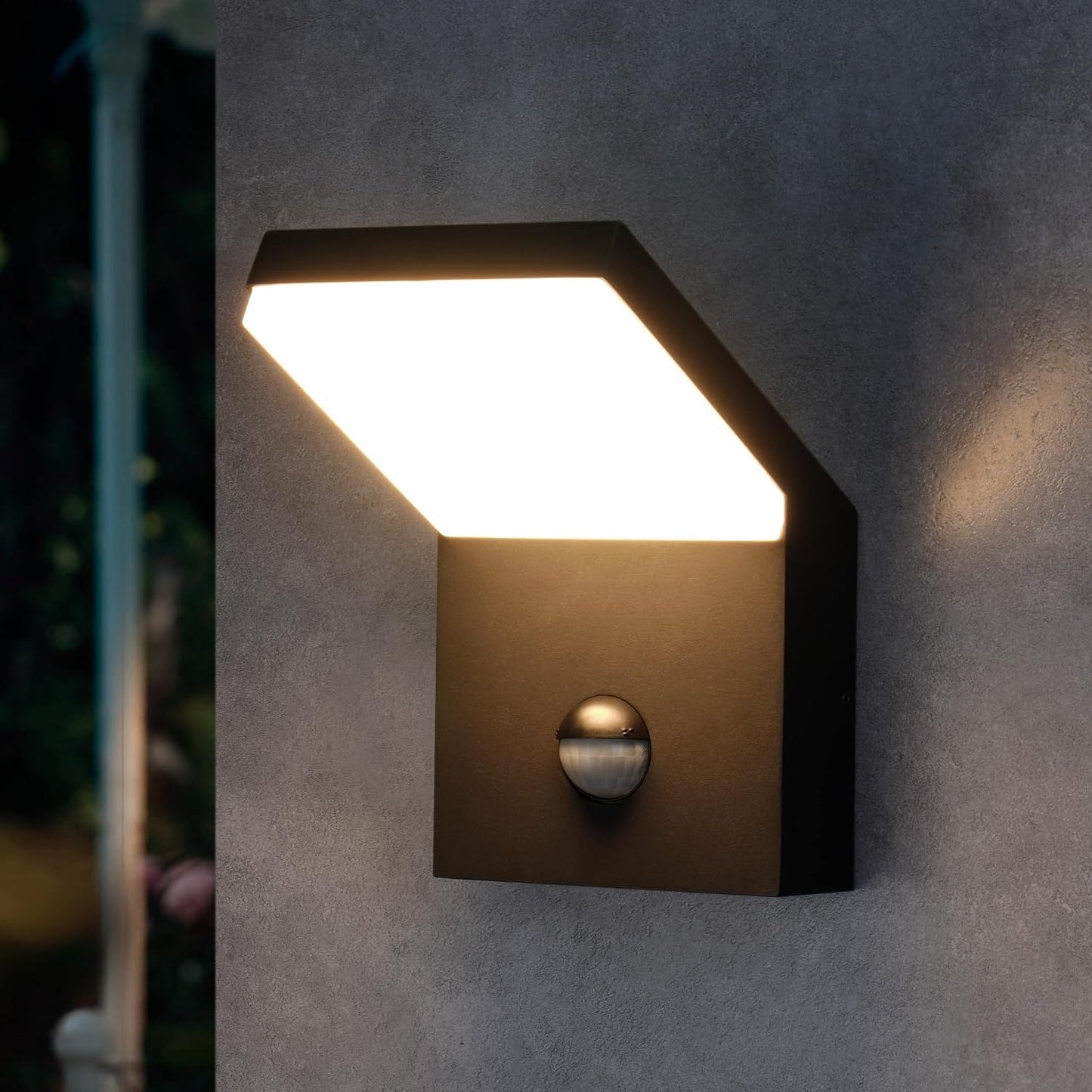 Lustrlach Motion Sensor Porch Light Outdoor Exterior Light Fixture for House LED Modern Wall Mount Sconce Black for Garden Patio Garage IP54 Waterproof 1800lm 18W 3000K Warm White