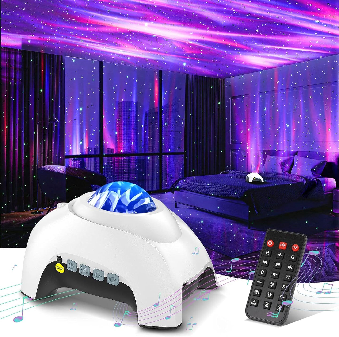 Northern Galaxy Light Aurora Projector with 33 Light Effects, Night Lights LED Star Projector for Bedroom Nebula Lamp, Remote Control, White Noises, Bluetooth Speaker for Parties Black