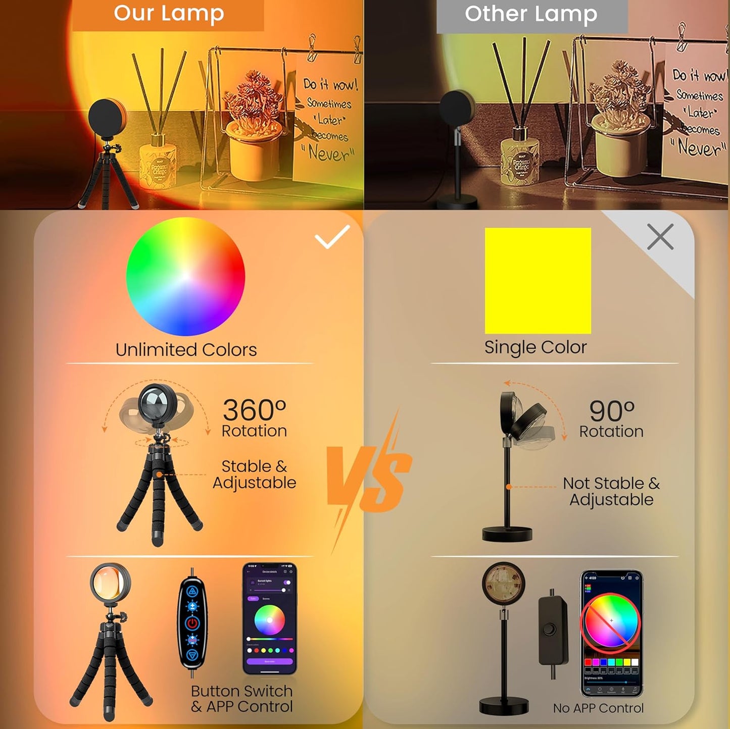 XEBKOR Sunset Lamp Projector Multicolor Changing LED Projection Lamps