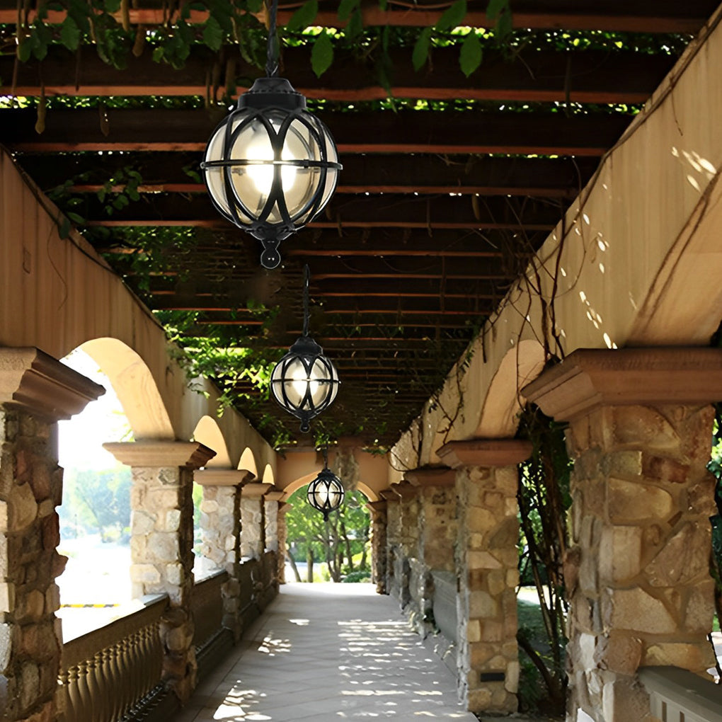 Metal Orb Pendant Light Globe Moisture Proof Outdoor Ceiling Light