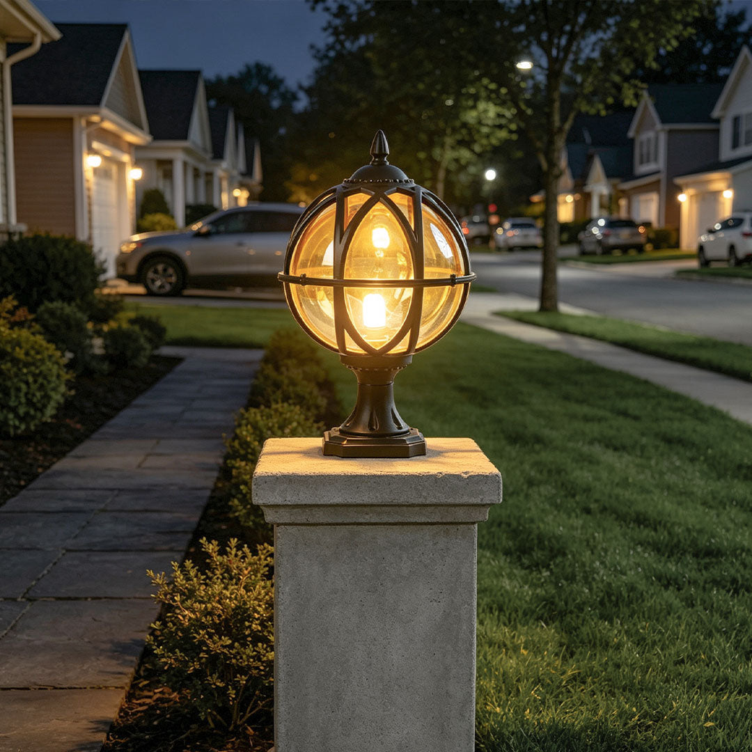 Globe Pillar Lights European Glass Waterproof Outdoor Lamp