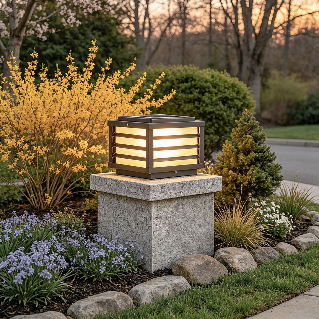 Black Gate Pillar Lights Modern Square Grid LED Light