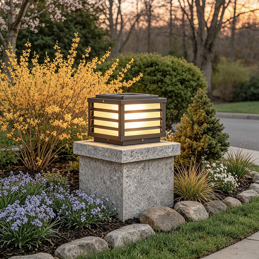 Black Gate Pillar Lights Modern Square Grid LED Light
