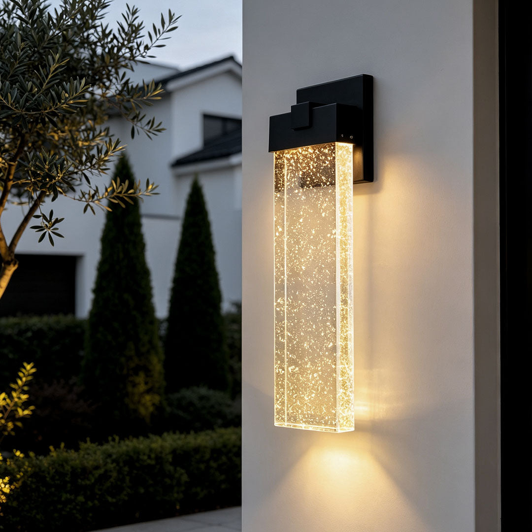 Seeded Crystal Outdoor Wall Lighting Rectangular LED Light
