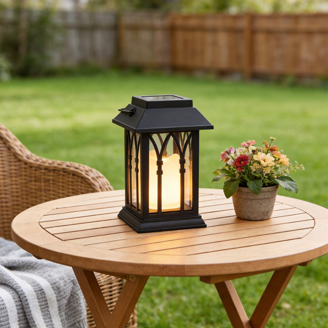 Candlestick Lantern Portable LED Black Solar Outdoor Lamp