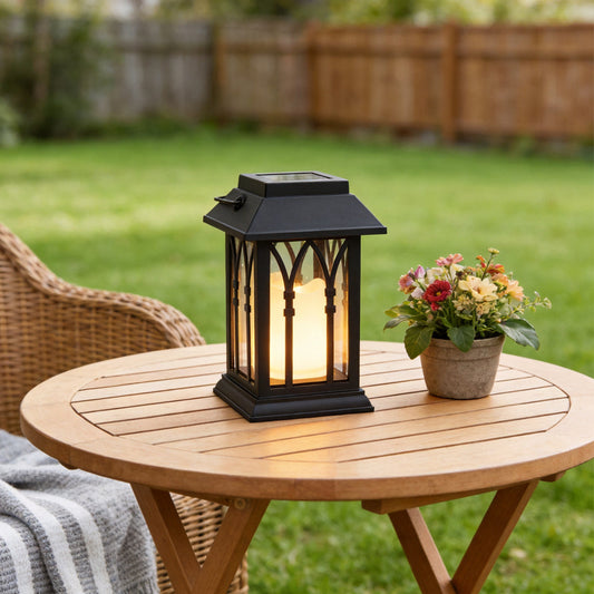 Candlestick Lantern Portable LED Black Solar Outdoor Lamp