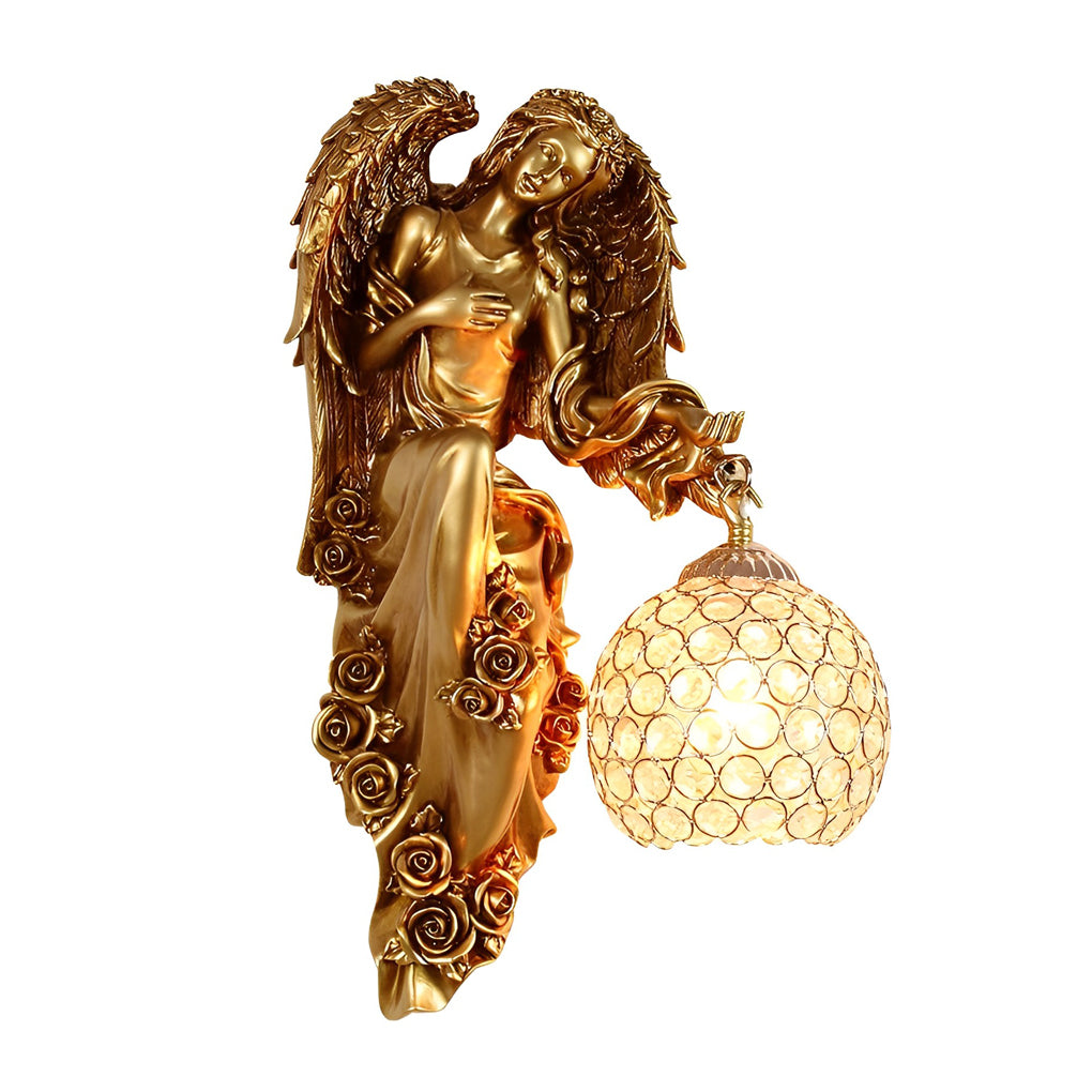 Angel Wall Sconce European Retro Resin Creative Crystal Ball Wall Lamp