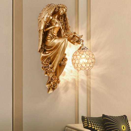 Angel Wall Sconce European Retro Resin Creative Crystal Ball Wall Lamp