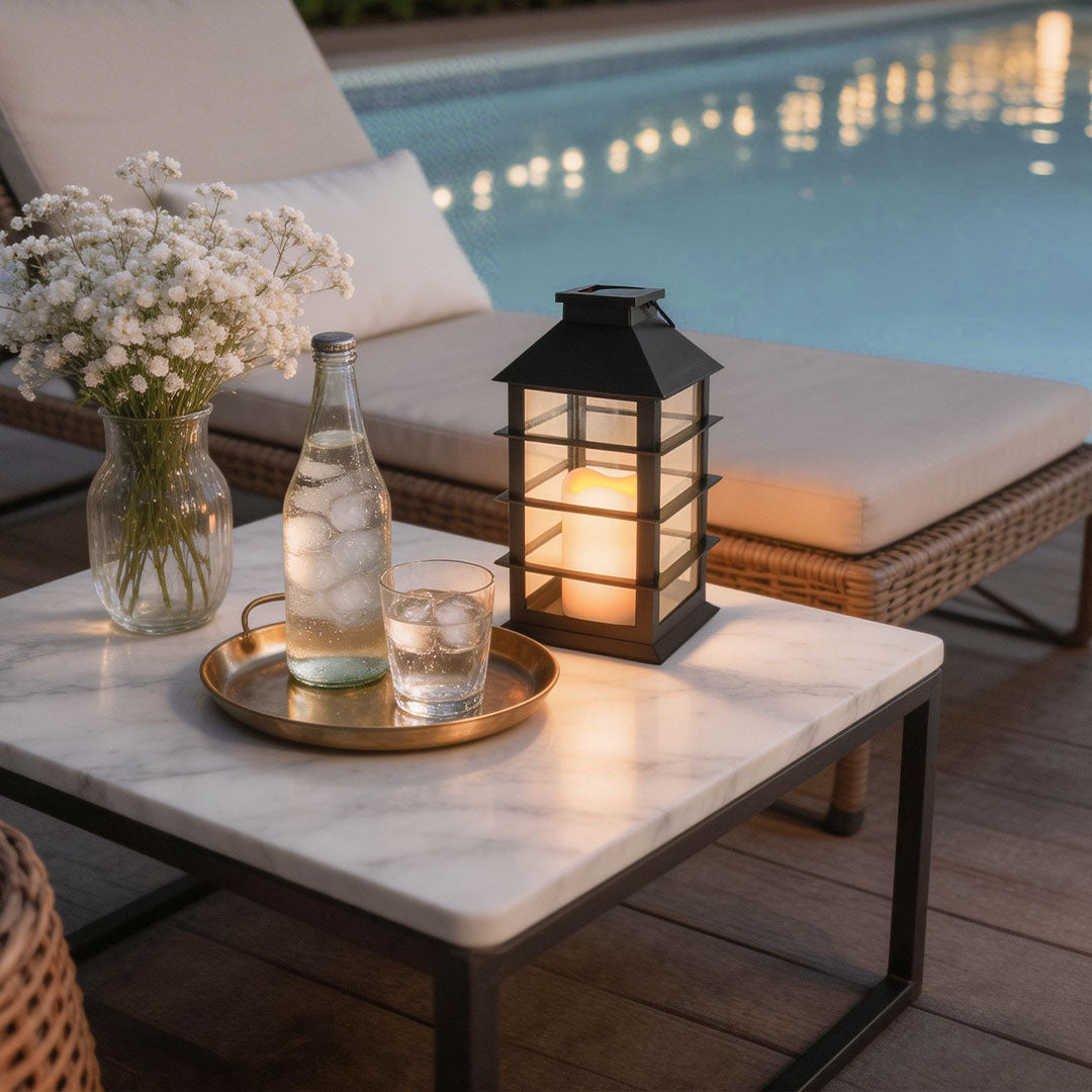 Candlestick Lantern Portable LED Black Solar Outdoor Lamp