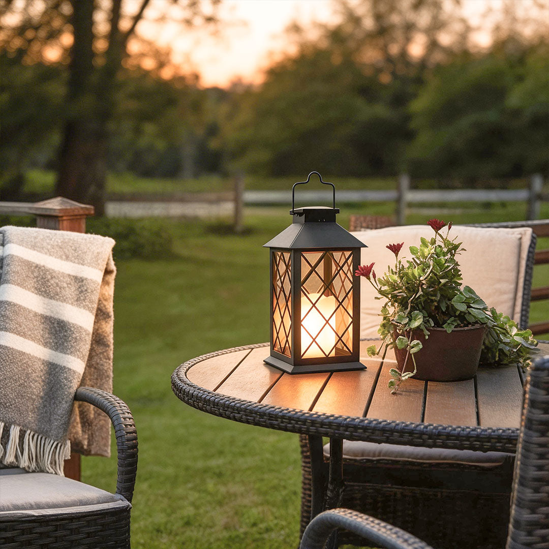 Candlestick Lantern Portable LED Black Solar Outdoor Lamp
