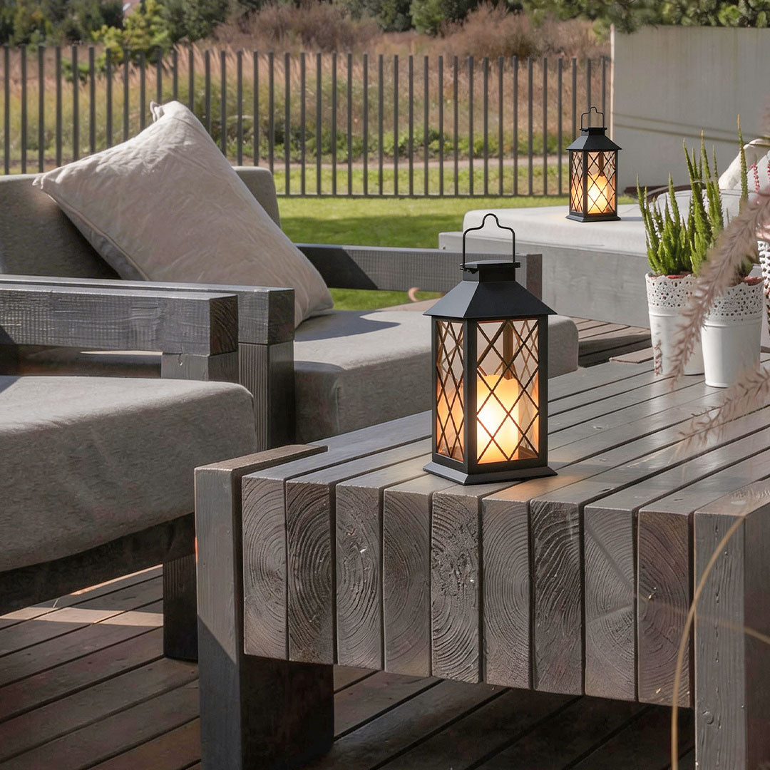 Candlestick Lantern Portable LED Black Solar Outdoor Lamp