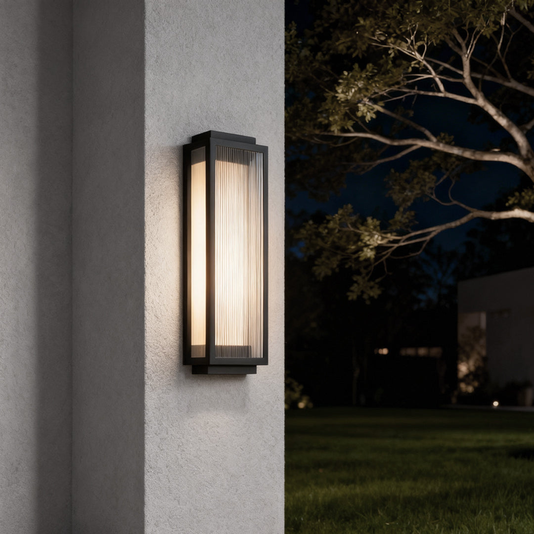 Reeded Glass Light Rectangular LED Modern Outdoor Wall Light