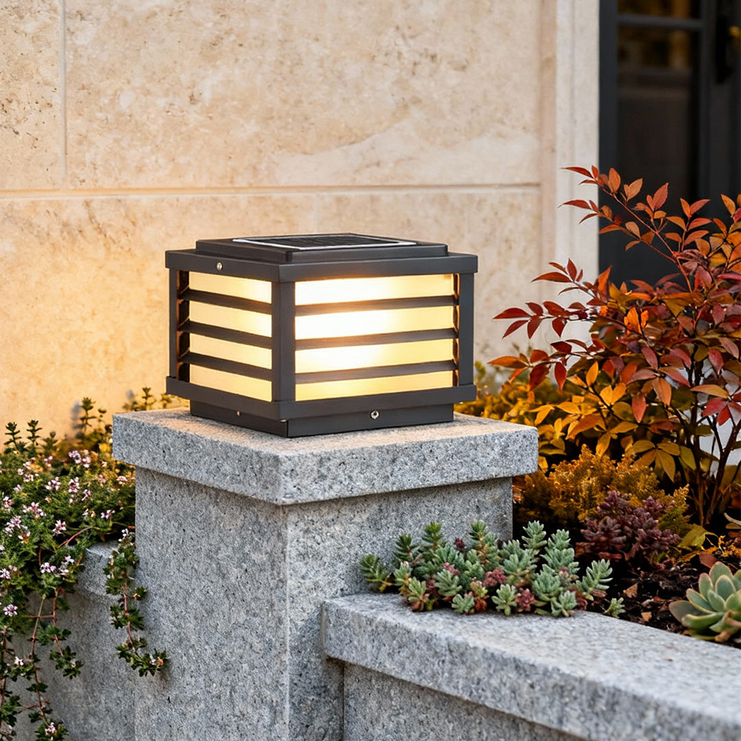 Black Gate Pillar Lights Modern Square Grid LED Light