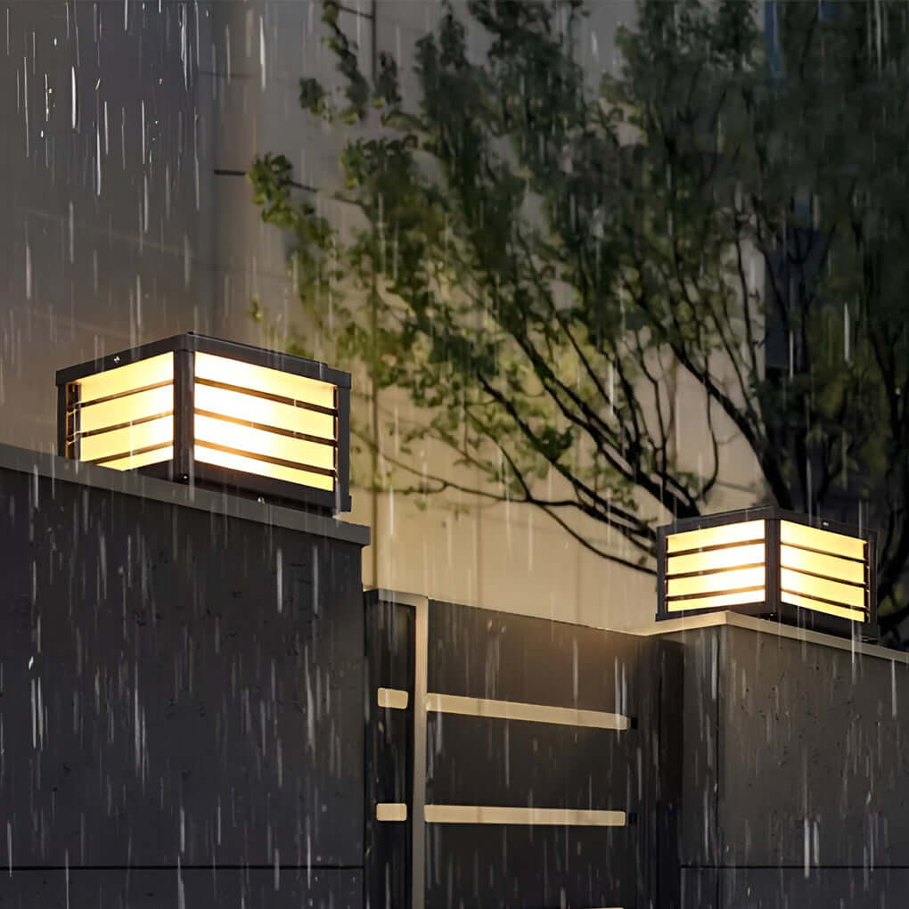 Black Gate Pillar Lights Modern Square Grid LED Light