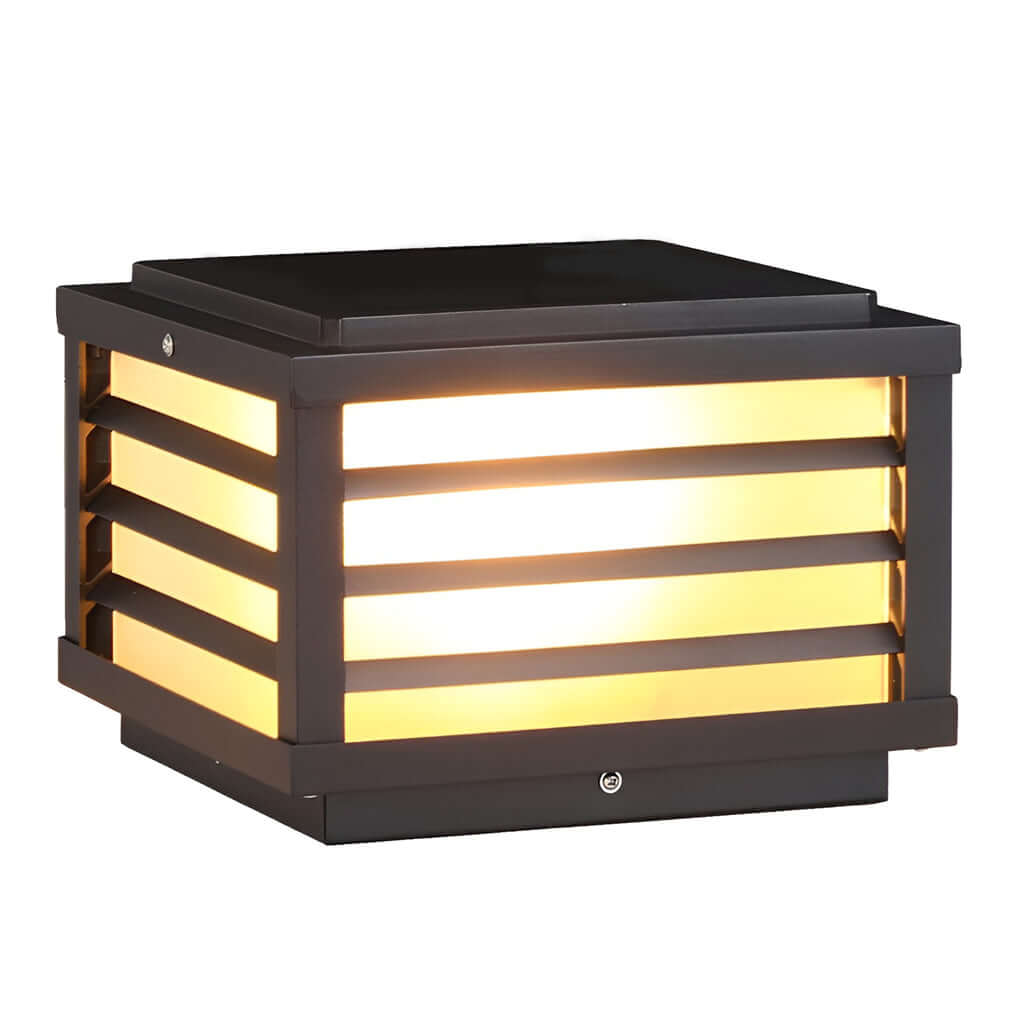 Black Gate Pillar Lights Modern Square Grid LED Light