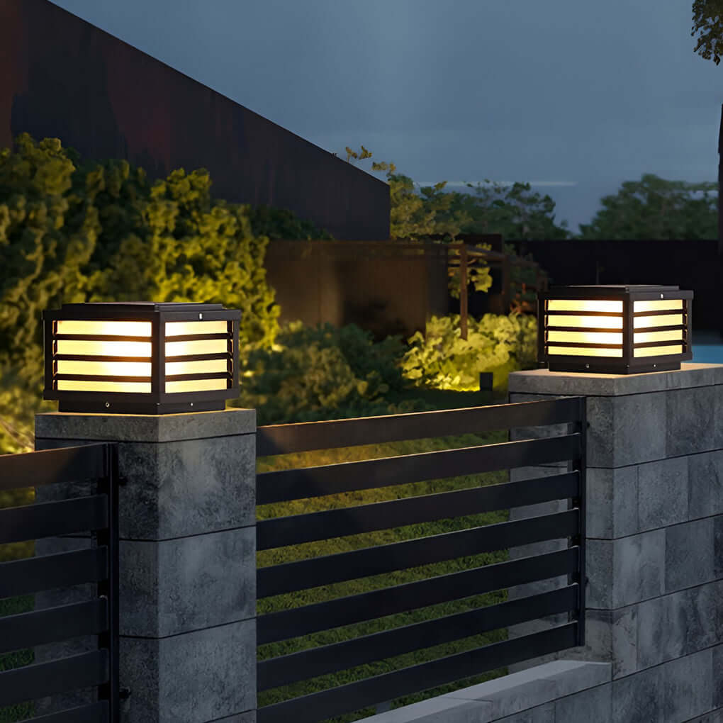 Black Gate Pillar Lights Modern Square Grid LED Light