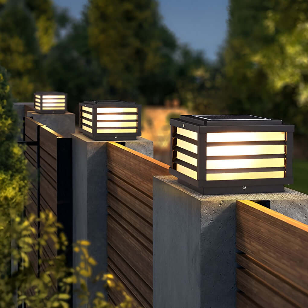 Black Gate Pillar Lights Modern Square Grid LED Light