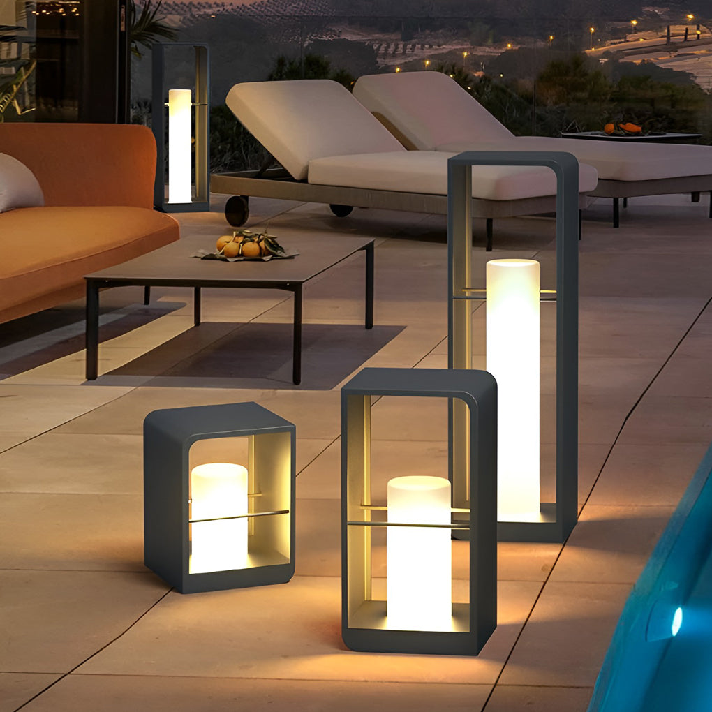 Black Lantern Outdoor Light Rectangular Frame Waterproof Lamp