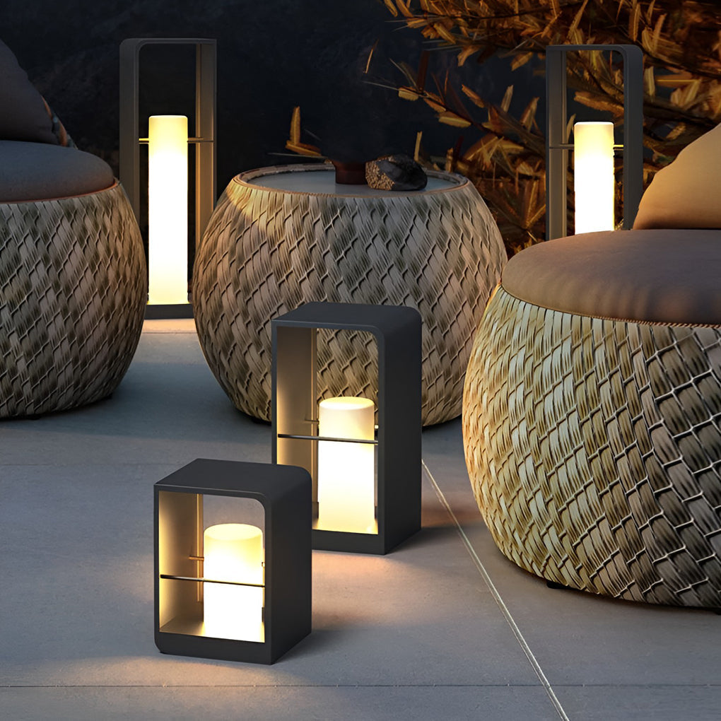 Black Lantern Outdoor Light Rectangular Frame Waterproof Lamp