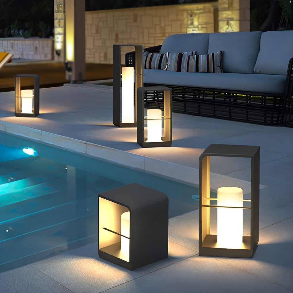 Black Lantern Outdoor Light Rectangular Frame Waterproof Lamp