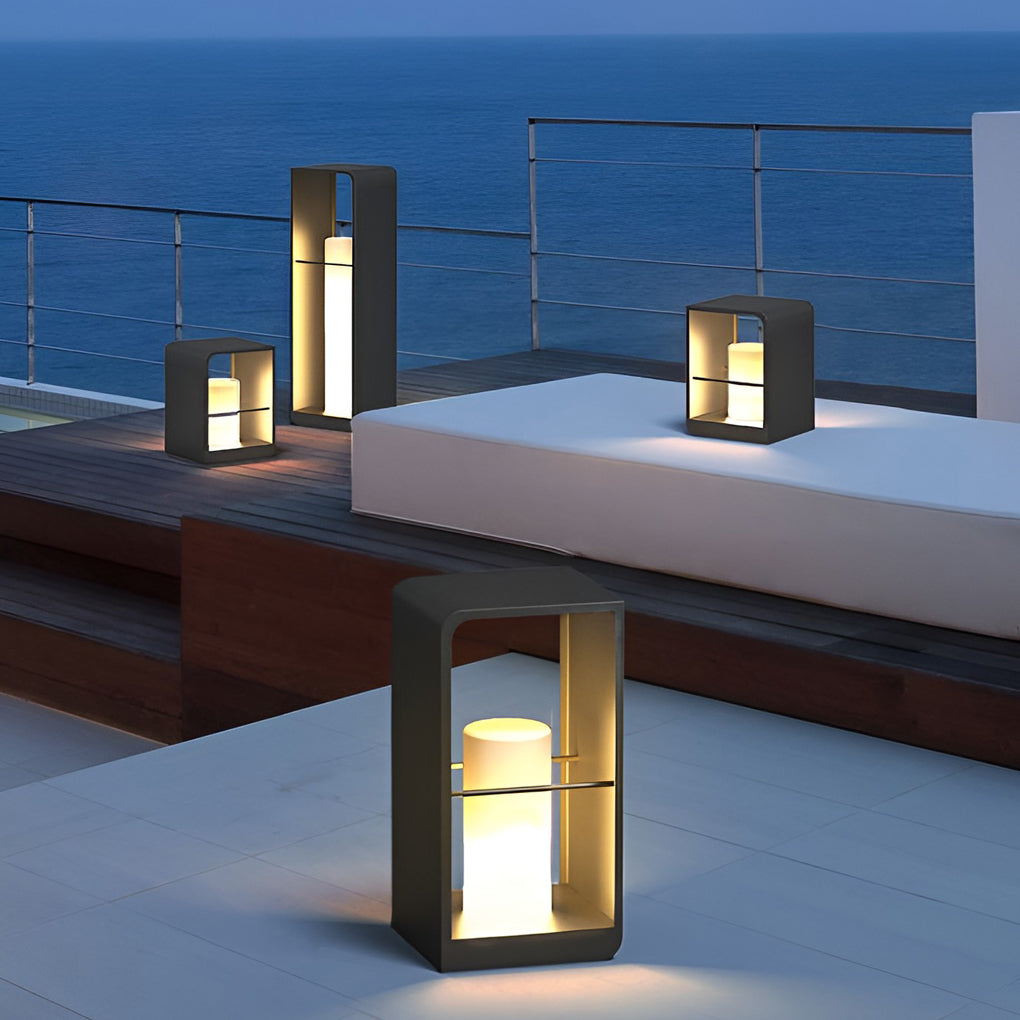 Black Lantern Outdoor Light Rectangular Frame Waterproof Lamp