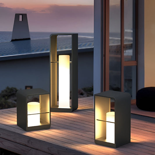 Black Lantern Outdoor Light Rectangular Frame Waterproof Lamp