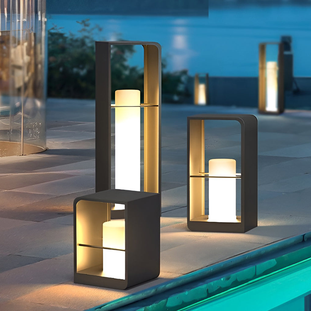 Black Lantern Outdoor Light Rectangular Frame Waterproof Lamp