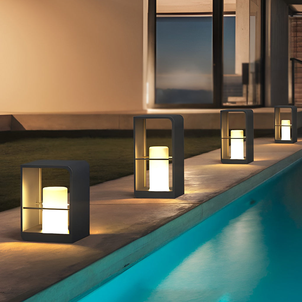 Black Lantern Outdoor Light Rectangular Frame Waterproof Lamp
