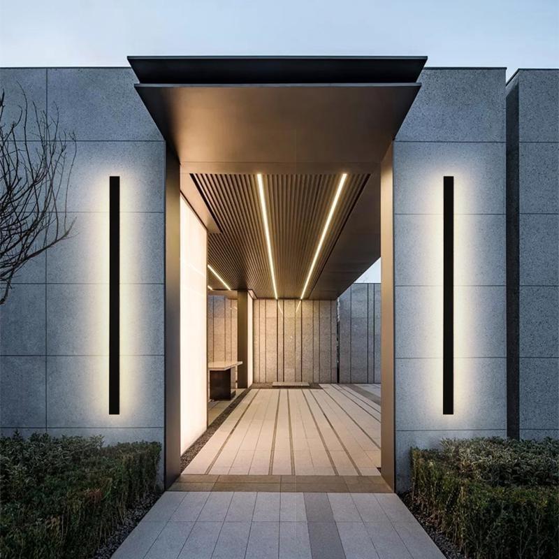 Black Linear Wall Sconce Waterproof Metal Modern LED Outdoor Light