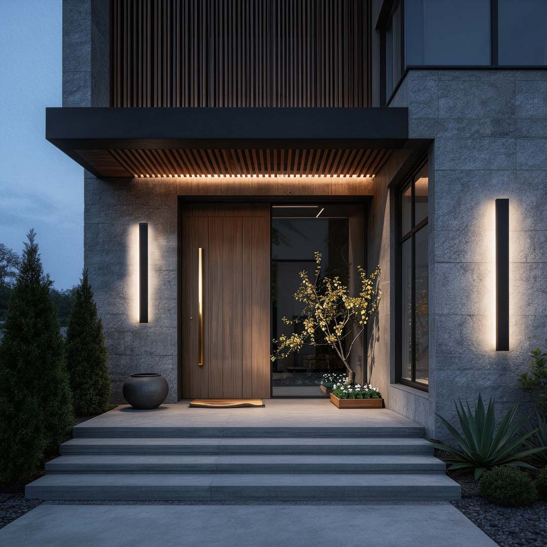 Black Linear Wall Sconce Waterproof Metal Modern LED Outdoor Light