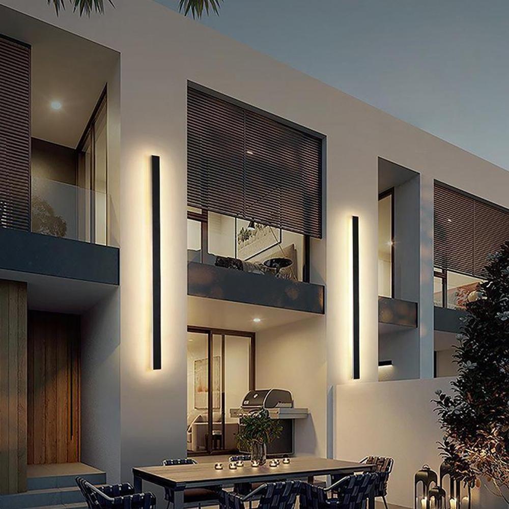 Black Linear Wall Sconce Waterproof Metal Modern LED Outdoor Light