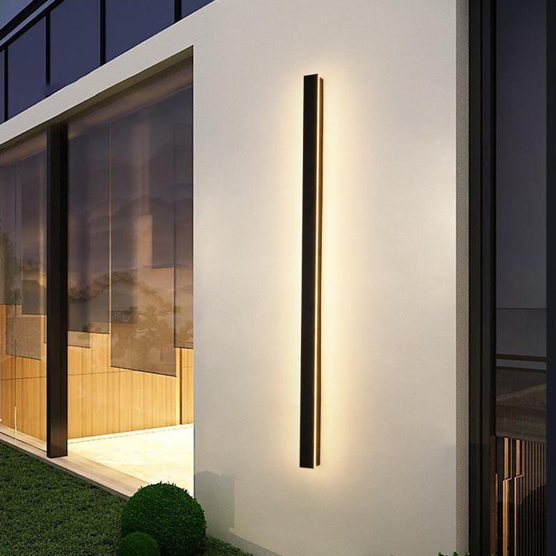 Black Linear Wall Sconce Waterproof Metal Modern LED Outdoor Light