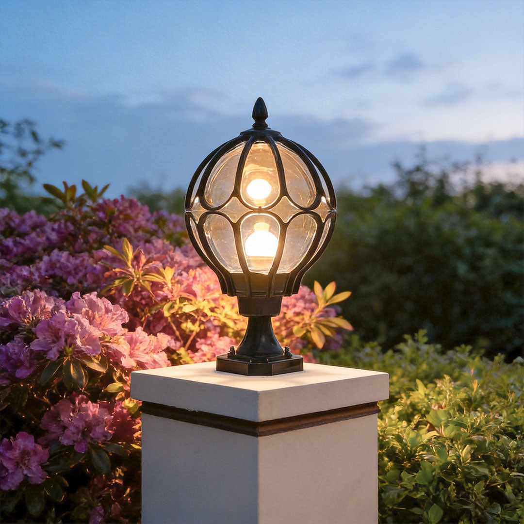 Outdoor Globe Pillar Lights Retro Glass Globe Copper Fence Post Light